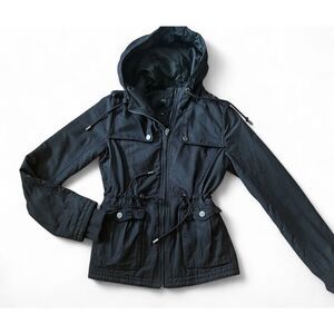 Aeropostale Women’s Full Zip Hoddie Jacket Small Brown Pockets Belted Thumbhol